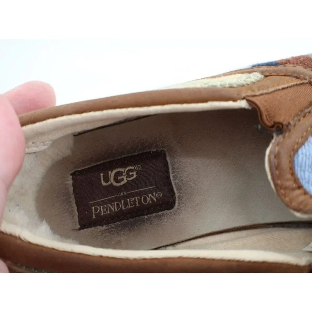 UGG X Pendleton Women's Sz 7 Fierce Slip On Shoes Brown Fabric Chevron Round Toe